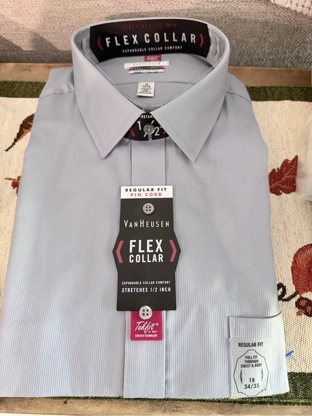 Van Heusen Light Blue Pin Cord Flex Collar Dress Shirt